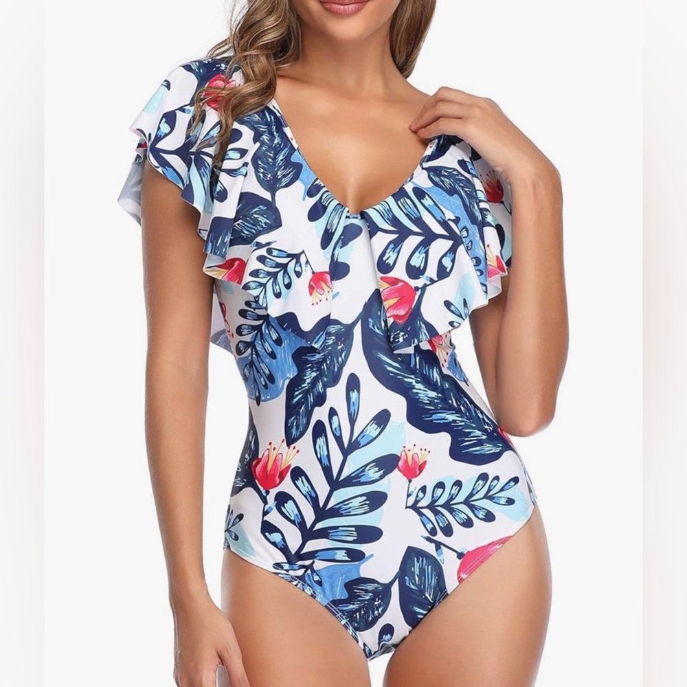 🌸1NEW Tempt Me Women Ruffle One Piece Swimsuit SwimwearTummyControl Size XL NWT.